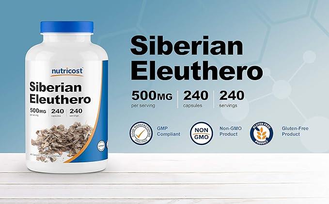 Nutricost Siberian Eleuthero 500mg, 240 Capsules - Eleutherococcus Senticosus - Gluten Free & Non-GMO