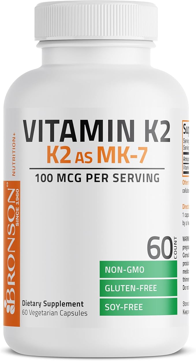 Bronson Vitamin K2 as MK-7 Menaquinone 100 mcg Non-GMO, 60 Capsules