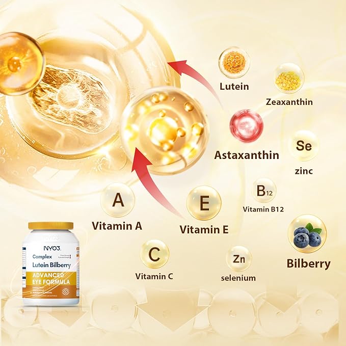 Eye Vitamins with Lutein and Zeaxanthin,Patented Eye Formula,Recommended by NIH,Advanced Bilberry & Astaxanthin,Vitamins A, C, E, B12 & Minerals, Eye Health & Vision Protection, 60 Softgels