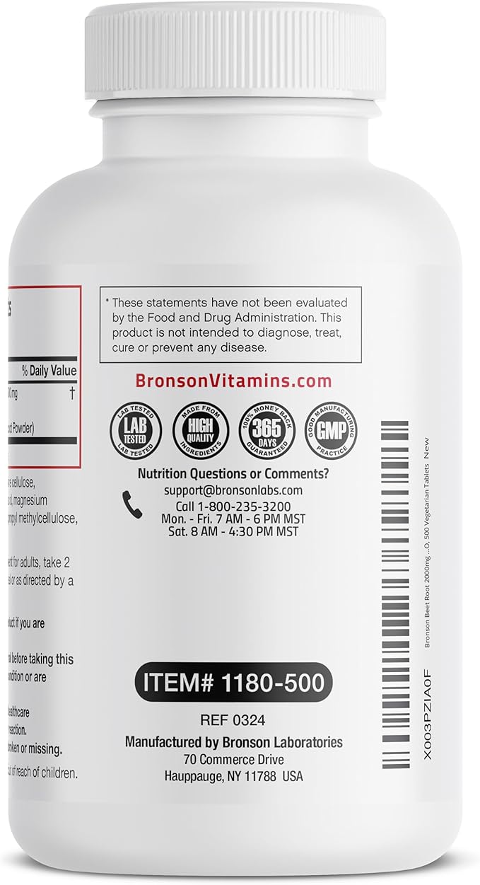 Bronson Beet Root Extra Strength, Non-GMO, 500 Vegetarian Tablets