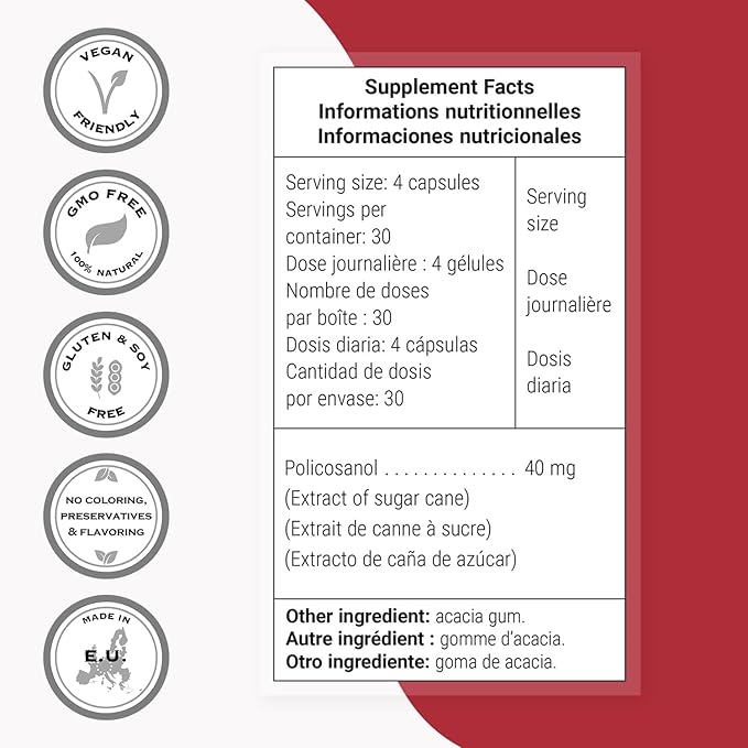 Supersmart - Policosanol 40mg per Day - Sugar Cane Extract Supplement | Non-GMO & Gluten Free - 120 Vegetarian Capsules