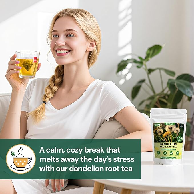 Dandelion Leaf and Root Tea Bag, Natural Dandelion Roasted Herbal Detox Teabag for Liver & Kidney Health, Support Digestion Dandelion Root Tea, Caffeine Free, No Additives(100 Teabags)