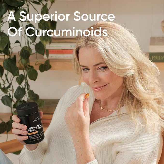 Sports Research Turmeric Curcumin C3 Complex 500 mg, Enhanced & Black Pepper and Organic Coconut Oil for Better Absorption; Non-GMO and Gluten Free - Standardized 95% Curcuminoids (60 Count Softgels)