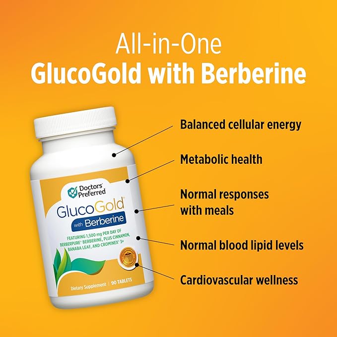 DOCTORS' PREFERRED GlucoGold with Berberine, Concentrated Cinnamon, Chromium, Banaba Leaf Extract | 180 Tablets
