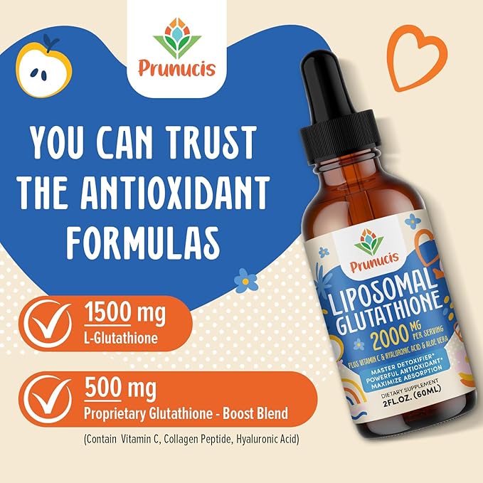 2000MG Liposomal Glutathione Liquid, 98% Absorption, Active Form L-Glutathione Supplement, Vegan Friendly, Powerful Antioxidant Complex for Immune System, Aging Defense, Detox,8 FL.OZ