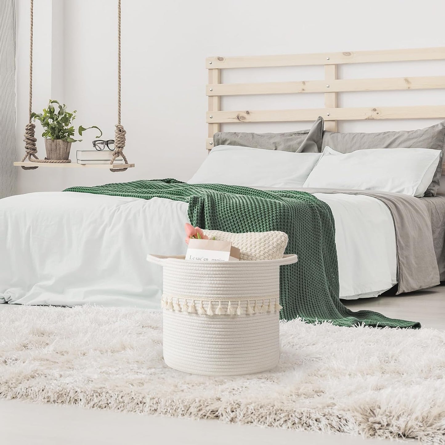 danpinera Baskets for Organizing, 3 Pack White Storage Baskets for Shelves with Tassel, 13 Inch Round Woven Baskets for Storage in any Room