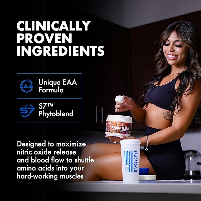 Evogen Amino K.E.M. - EAA & BCAA Powder Pump Volumizer | BCAAs Amino Acids Supplement for Blood Flow, Muscle Growth, & Hydration | Natural Sweetened Raspberry Lemonade | 30 Servings