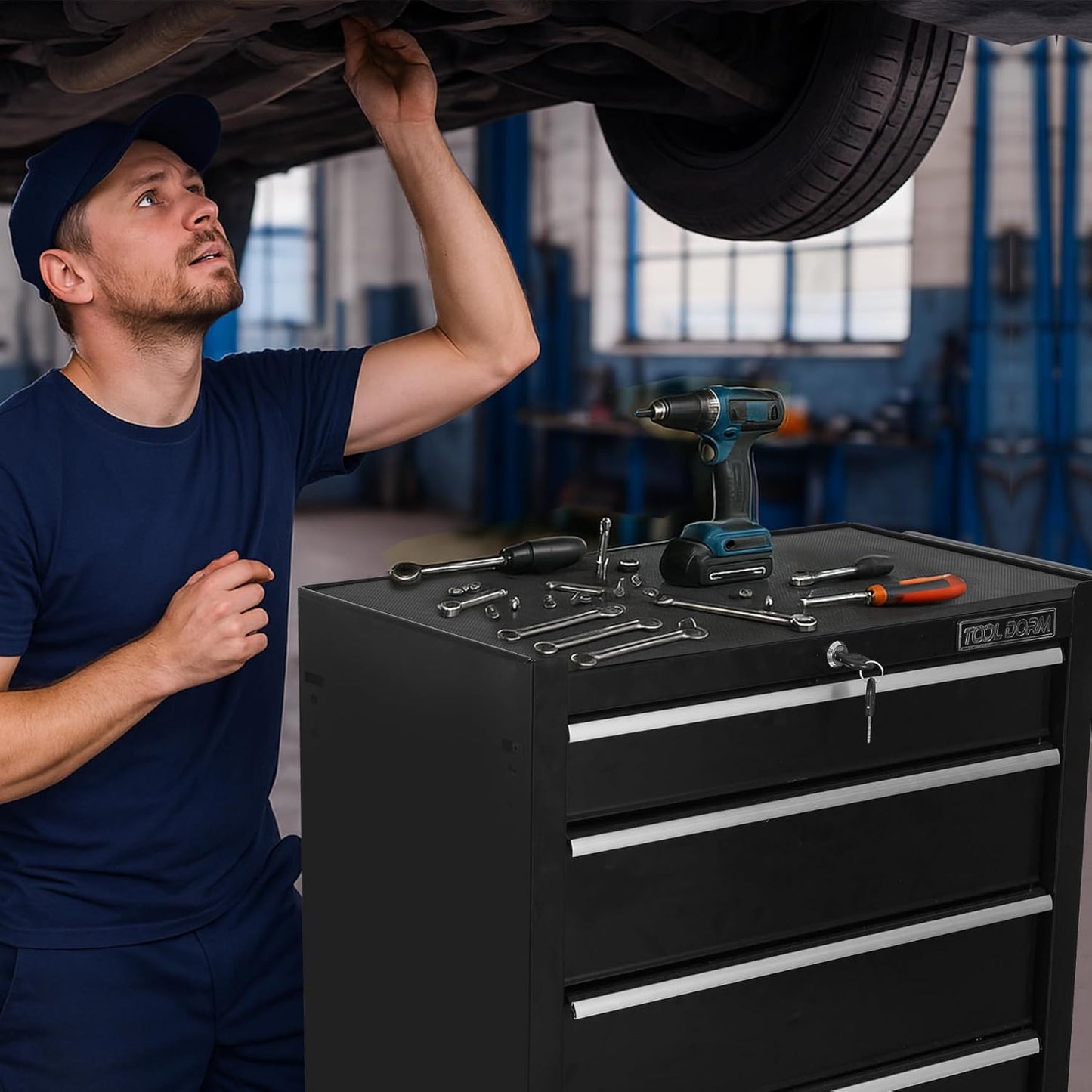 5-Drawer Rolling Tool Chest with Locking Wheels & Drawers, 13" D x 24.2" W x 34.6" H Mobile Tool Storage Cabinet, Heavy-Duty Garage Organizer w/Ergonomic Handle