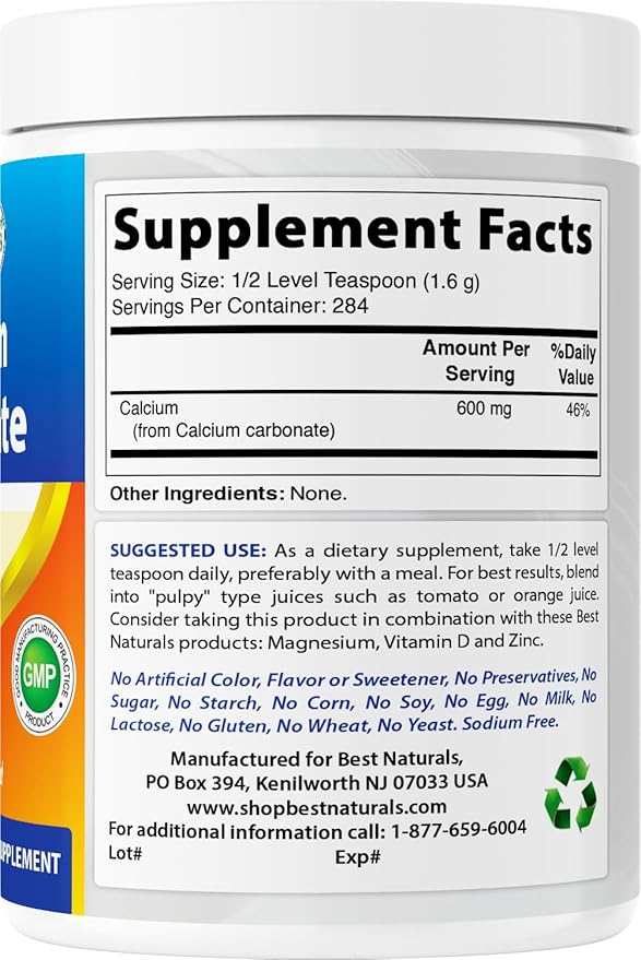 2 Pack - Best Naturals Calcium Carbonate Powder 1 Pound (Total 2 Pound) - Food Grade