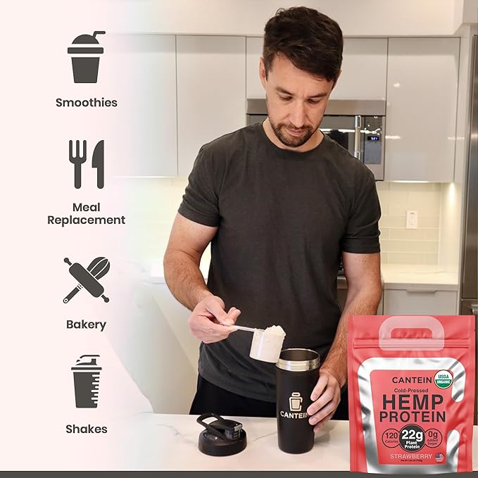 Organic Hemp Protein Powder, Plant Based and Vegan Protein Shake, Lactose and Dairy Free, Gluten Free, Clean and Natural- Strawberry (1 Serving)
