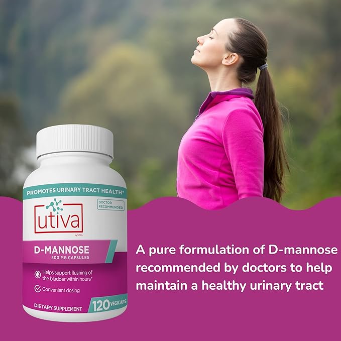 Szio+ Utiva D-Mannose 500mg Capsules – Naturally Flush The Bladder and Urinary Tract – UTI Avoidance Treatment – Supports Management of Urinary Tract Infections, 120 Capsules