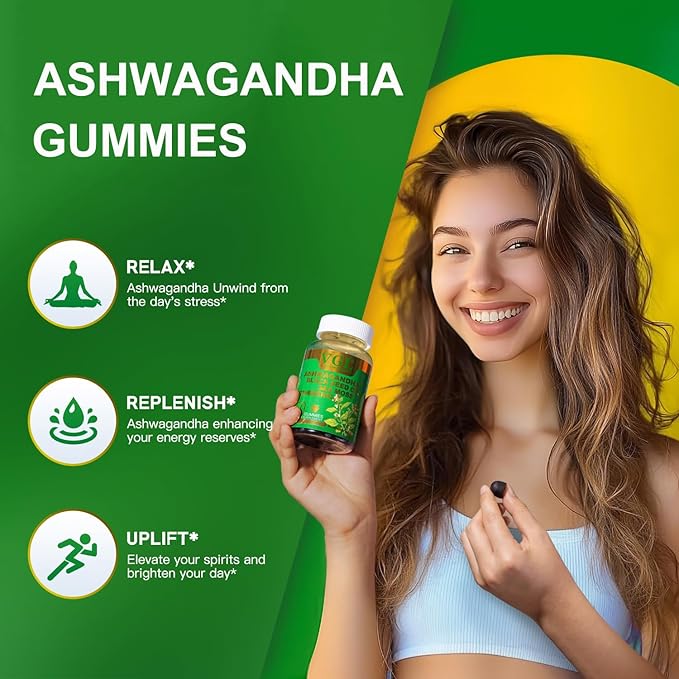 Ashwagandha Gummies for Women & Men - Vegan, Non-GMO, Gluten Free, Ashwagandha Supplements for Stress Relief, Blueberry Flavor, 60 Count