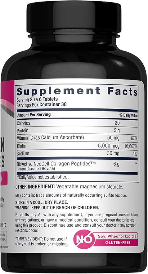 NeoCell Super Collagen With Vitamin C and Biotin, Skin, Hair and Nails Supplement, Includes Antioxidants, Tablet, 180 Count, 1 Bottle