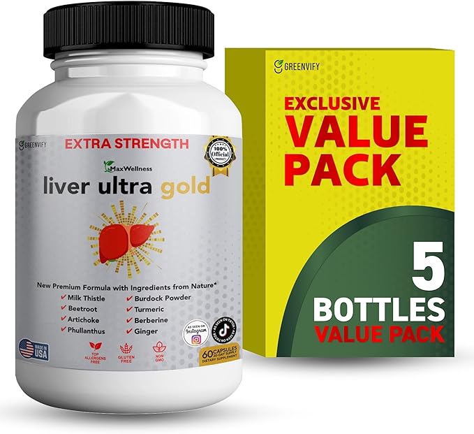 Liver Ultra Gold Extra Strength Supplement, 60 Veggie Capsules, Natural Liver Support with Milk Thistle, Beetroot, Artichoke, 30 Day Supply (5)