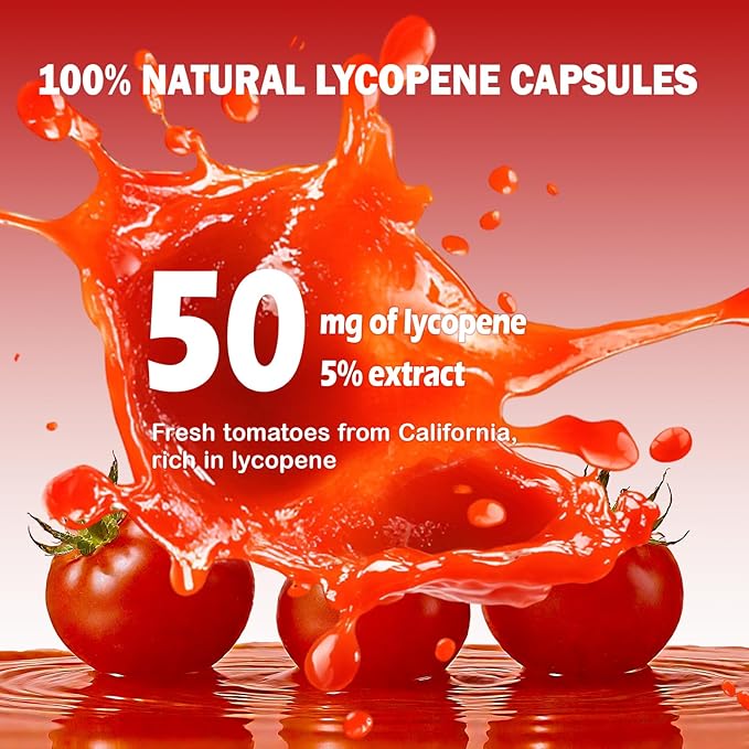 Lycopene Supplements for Men 50mg, Natural Tomato Antioxidant Supplement, 90 Veggie Capsules-Cardiovascular Health, Immune Support & Skin Health, 3 Month Supply