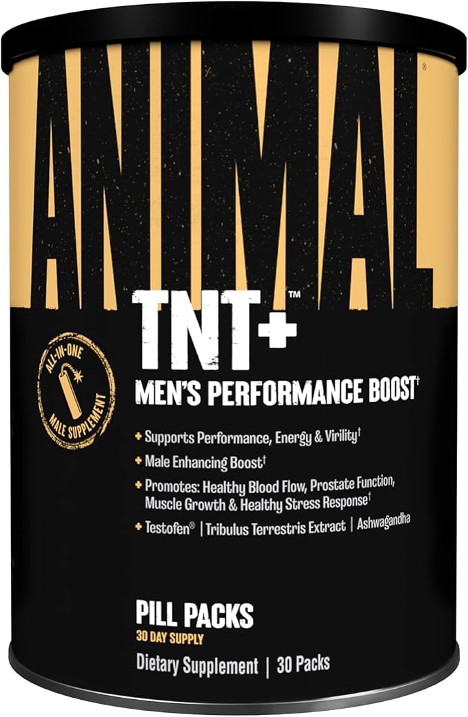 Animal TNT+ Mens Supplement - Nitric Oxide Booster, Prostate Health Supplements for Men, Stress Support with Adaptogens, Fenugreek, Tribulus Terrestris, Ashwagandha, Maca Root, Panax Ginseng, 30 Packs