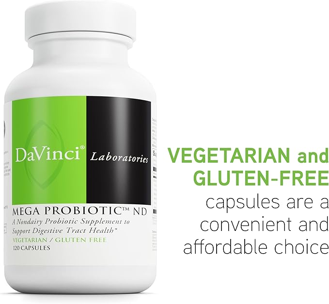 DAVINCI Labs Mega Probiotic ND - Non-Dairy Probiotic Supplement Supports Gut, Digestive & Brain Health* - Gut Health Support Supplement with Non-Dairy Complex* - 120 Vegetarian Caps