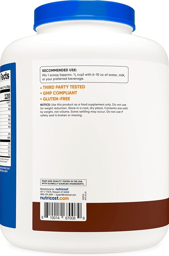 Nutricost Casein Protein Powder 5lb Chocolate - Micellar Casein, Gluten Free, Non-GMO