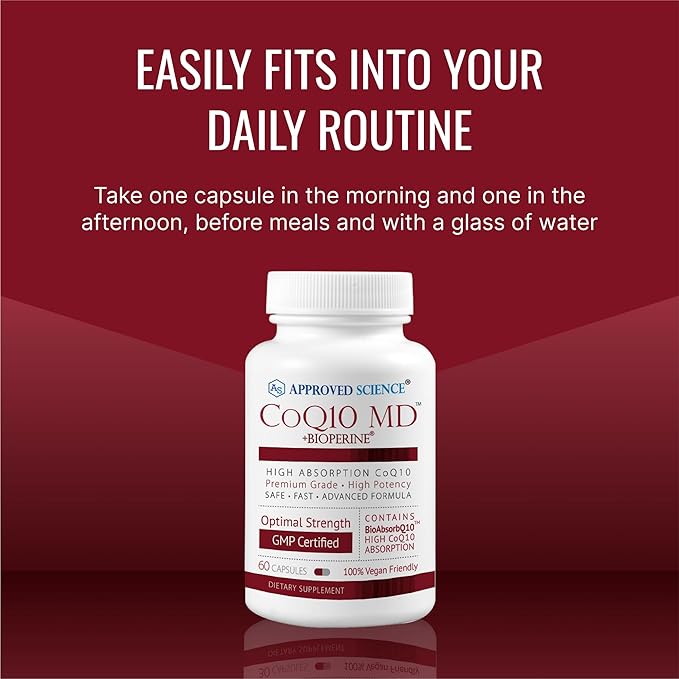Approved Science® CoQ10 MD - Extra Strength 300mg Pure CoQ10 with BioPerine® for Faster Absorption - Optimal Support – 60 Vegan Capsules