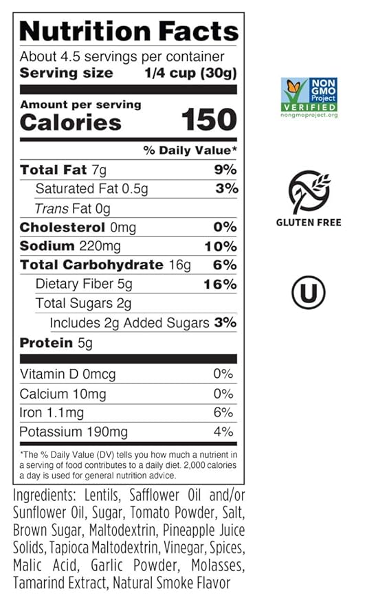 Seapoint Farms Mighty Lil’ Lentils, Texas Barbecue, Plant Based Protein, Gluten-Free, Non-GMO, and Kosher Crunchy Snack for Healthy Snacking, 5 oz (Pack of 3)