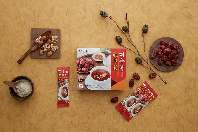 Damtuh Korean Traditional Jujube Tea, Jujube Powder, Red Date Instant Tea, 15g x 15 Count (Pack of 1)