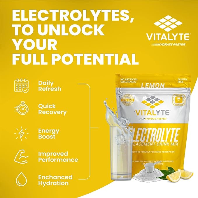 Vitalyte Electrolyte Powder Drink Mix, Isotonic Electrolyte Hydration Mix, Case Pack (6 Pack, Lemon)