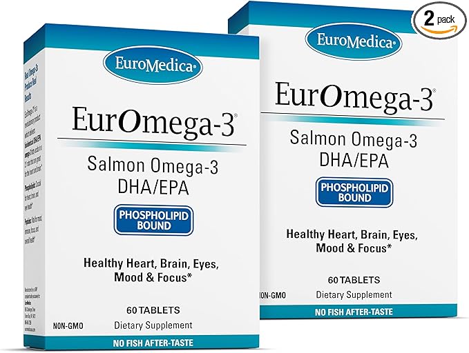EuroMedica EurOmega-3 - Dietary Supplement with EPA & DHA - Omega-3 Tablets for Brain & Heart Health Support - Nutritional Supplement with Essential Fatty Acids & Peptides - 60 Tablets