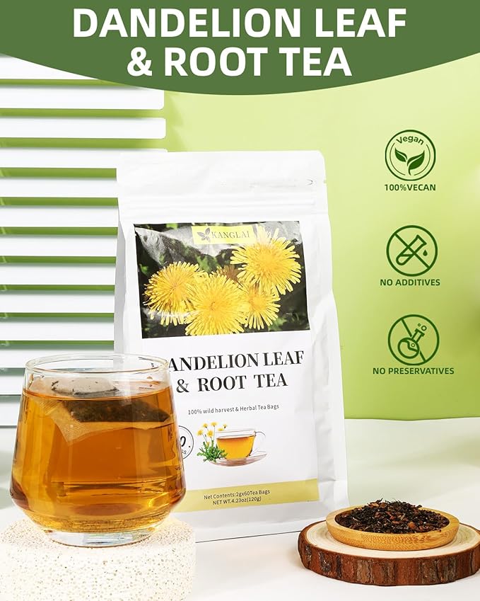 60 Teabags - Dandelion Leaf & Root Tea Bags, Natural Herbal Tea for Liver & Kidney Health, Supports Digestion & Boosts Immune System - Caffeine-Free, Non-GMO, No Additives