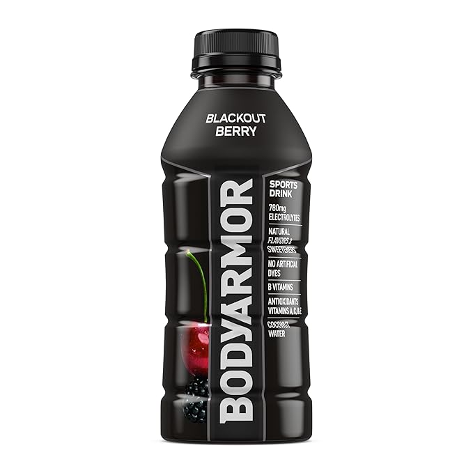 BODYARMOR Sports Drink Sports Beverage, Blackout Berry, Coconut Water Hydration, Natural Flavors With Vitamins, Potassium-Packed Electrolytes, Perfect For Athletes, 16 Fl Oz (Pack of 12)