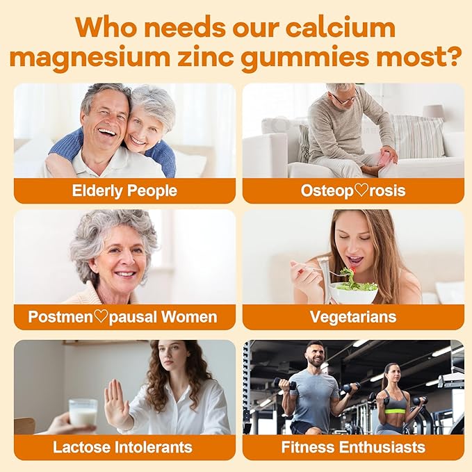 Calcium Magnesium Zinc Gummies for Adult: Organic 1000mg Calcium Citrate Magnesium Supplement with D3 B12 - Sugar Free High Absorption Supplement for Women Men (60 Count(Pack of 2))