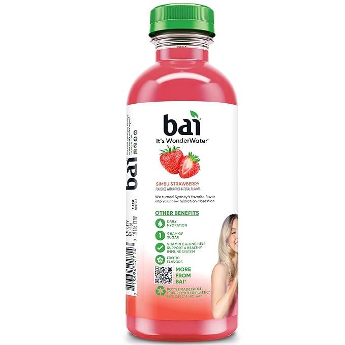 Bai Antioxidant Infused Water Beverage, Simbu Strawberry, 18 Fluid Ounce Bottle, Pack of 12