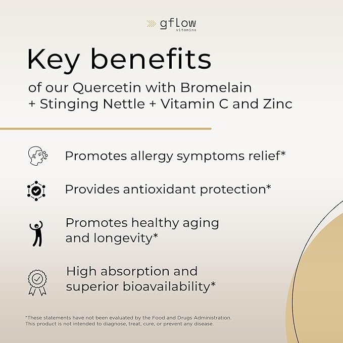 Quercetin with Vitamin C and Zinc - Quercetin 500mg - Quercetin with Bromelain - Zinc Quercetin - Stinging Nettle -120 Veggie Caps. Quercetin Supplements + Vitamin D3 (Non-GMO, Gluten-Free, Vegan)