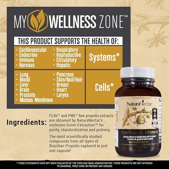 NaturaNectar Natural Bee Propolis Bundle - Green Bee Propolis and Bee Propolis Ultimate - for Immune Support, Memory and Focus - 60 Capsules per Bottle