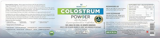 Bovine Colostrum Powder Rich in Protein & Lactoferrin- The True Certified Supplement for Immune Support, Gut Health, Muscle Growth - 150g