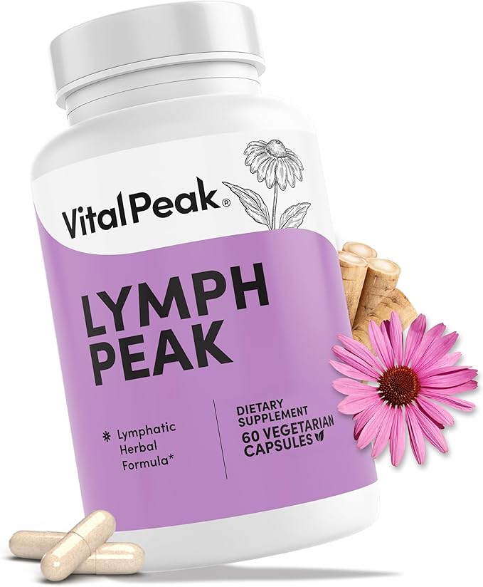 Lymph Peak - Lymphatic Drainage Supplements - Lymph System Support - with Burdock Root, Echinacea Extract, Bromelain, Dandelion Extract & More - Vegan, Non GMO, Gluten Free - 60 Capsules
