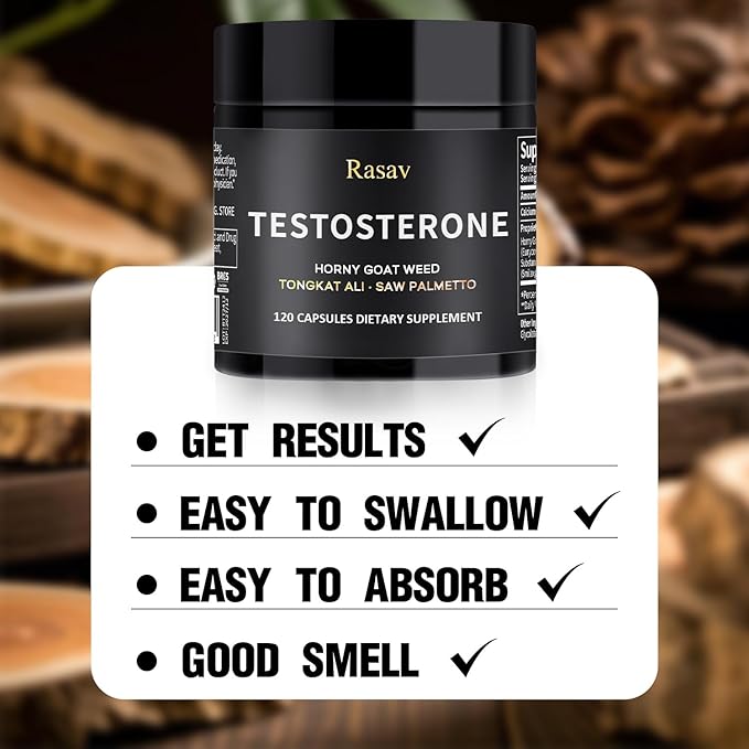 Rasav Horny Goat Weed and Tongkat Ali Supplement for Men, Testosterone Booster Supplement for Men, Male Enhancing Supplements, Supports Muscle Growth, Strength, Energy and Stamina, 120 Capsules
