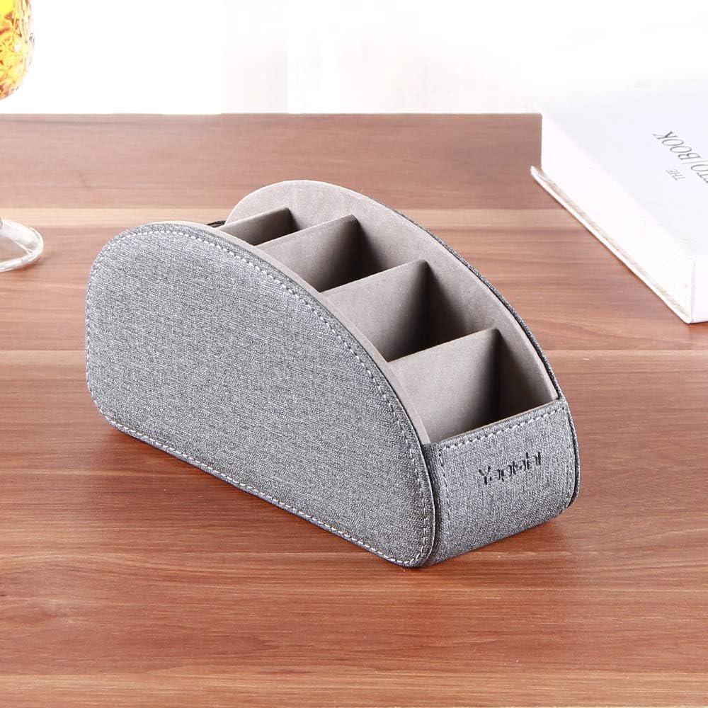 TV Remote Control Holder with 5 Compartments,Pu Leather Remote Caddy/Box/Tray Nightstand Desktop Storage Organizer Store DVD,Blu-Ray,Media Player,Heater Controllers and Makeup Office Supplies Grey