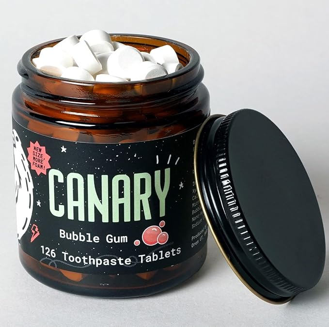 Canary Nano Hydroxyapatite Toothpaste Tablets Bubble Gum - Remineralizing, Fluoride Free, All Natural Tabs with Xylitol - Great for Kids, Plastic Free - 126 Count