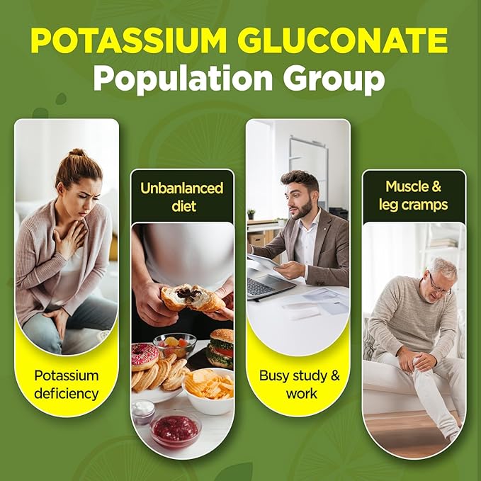 Potassium Gluconate 1000 mg Gummies, Sugar Free for Women & Men Adults, Support Muscle Cramps & Heart Health, Chewable Potassium Supplement, Lemon Flavor, Vegan Source, 120 Gummies