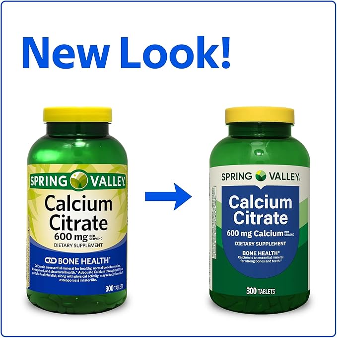 Spring Valley - Calcium Citrate, Bone Health Supplement, 600mg, 300 Count, (1) + ViT4 Pill Box.