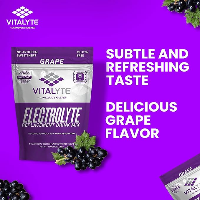 Vitalyte Electrolyte Powder Drink Mix, Isotonic Electrolyte Hydration Mix, Case Pack (6 Pack, Grape)