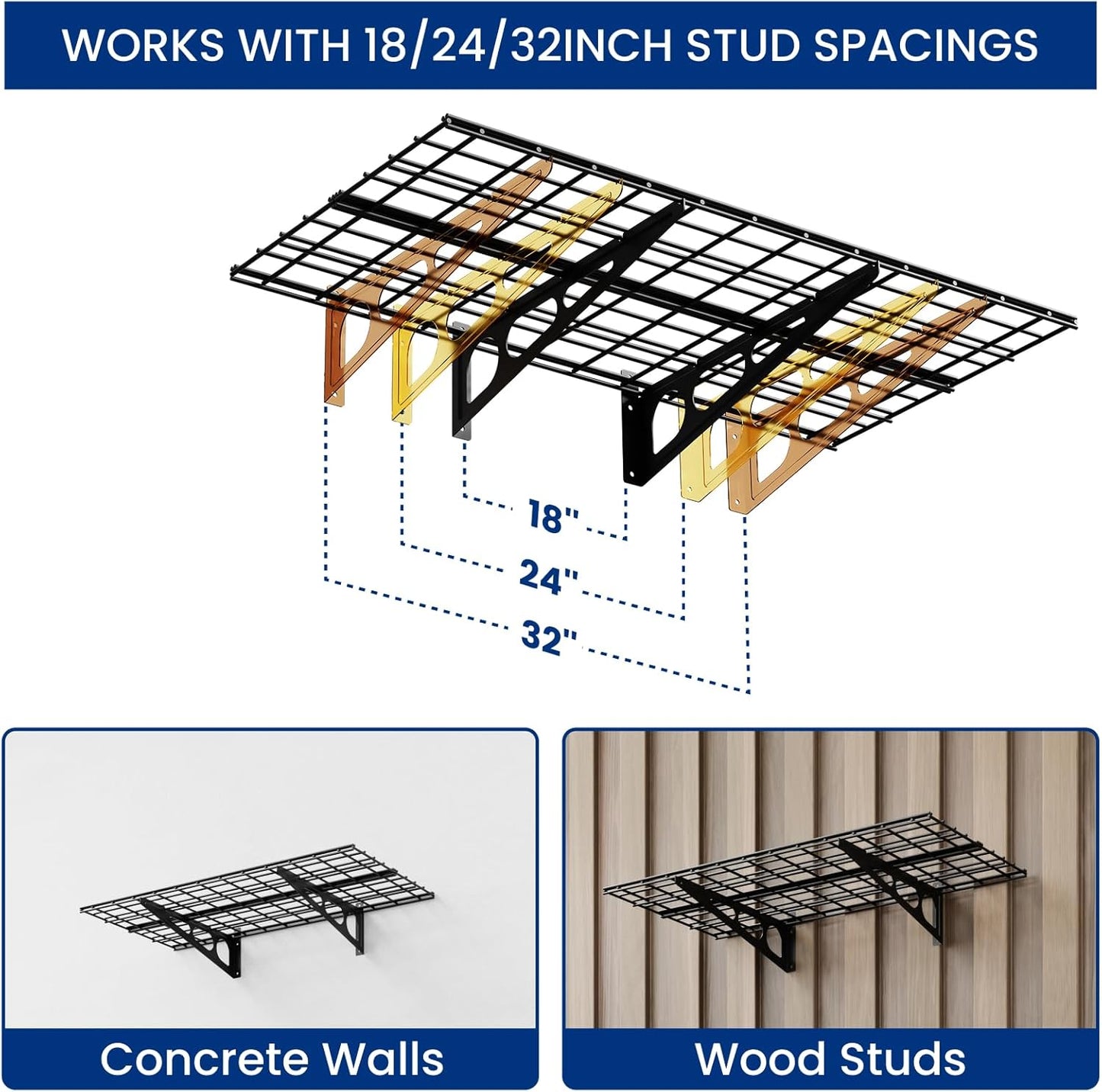 FLEXIMOUNTS 2x4ft Garage Shelving Wall-Mounted, 1-Pack Heavy-Duty Wall Shelving, Holds Up to 200 lbs, Garage Storage Rack for Organization & Storage Bins, Black, Classic Series