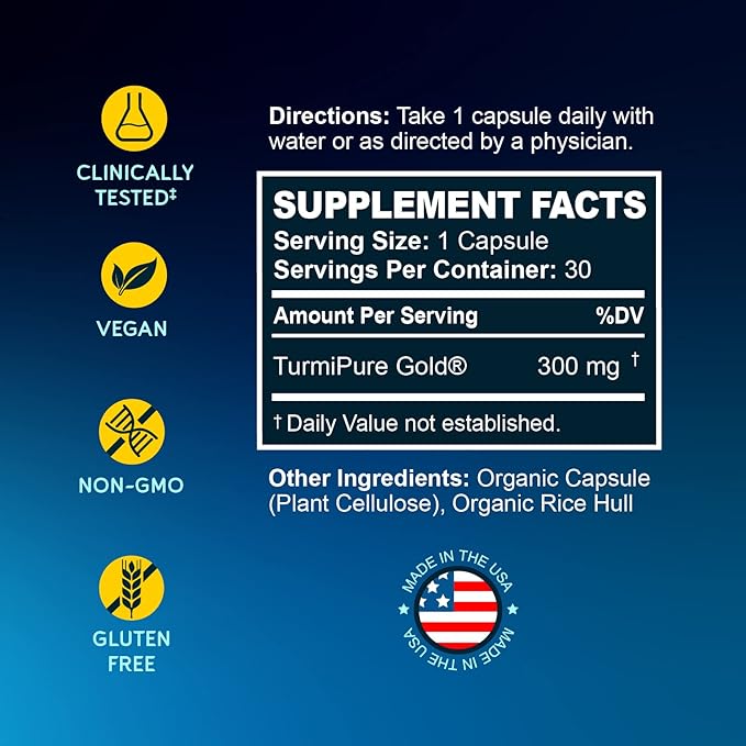 BioEmblem Turmeric Curcumin with Clinically Studied TurmiPure - Joint Support, Healthy Inflammation Turmeric Supplements - 1 Small Cap Daily, 24x More Absorption Than Others - Non-GMO, 90 Serving