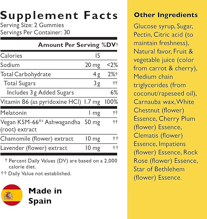 RESCUE Bach Plus Sleep & Stress Support Gummies, Nighttime Dietary Supplement with 1mg Melatonin, Ashwagandha, Chamomile, Lavender & Vitamin B6, Natural Blueberry Flavor, Vegan & Gluten-Free, 3 Pack,