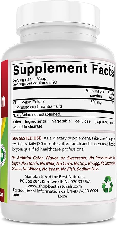 Best Naturals Bitter Melon 500 mg 90 Vcaps (90 Count (Pack of 3))