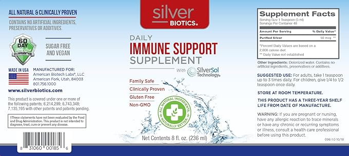 Silver Biotics Patented Multivalent SilverSol Technology | Ag₄O₄ 10 PPM Immune Support | Bio-Hacking Immune Building Natural Support | 8 Fl Oz