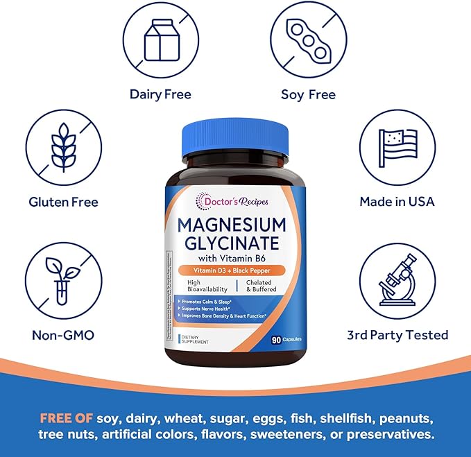 Doctor’s Recipes Magnesium Glycinate 420mg with Vitamin B6 & D3 | Enhanced Absorption with Black Pepper | Supports Nerve, Sleep & Heart Health | Non-GMO, 90 Vegan Capsules