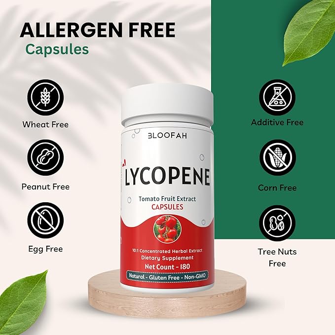 Lycopene Tomato Extract 500mg Capsules | Natural Lycopene Rich Herbal Supplement | Naturally-Occurring Carotenoid | 100% Pure, Non-GMO & Gluten Free Formula - 180 Count