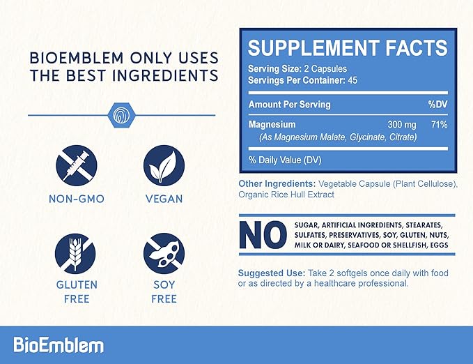BioEmblem Triple Magnesium Complex 180 Capsules with Vitamin D3 K2 90 Capsules