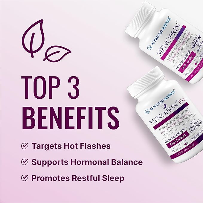 Approved Science Menoprin - Menopause Support - Protykin, Black Cohosh - 1 Bottle Menoprin Day + 1 Bottle Menoprin PM - Vegan